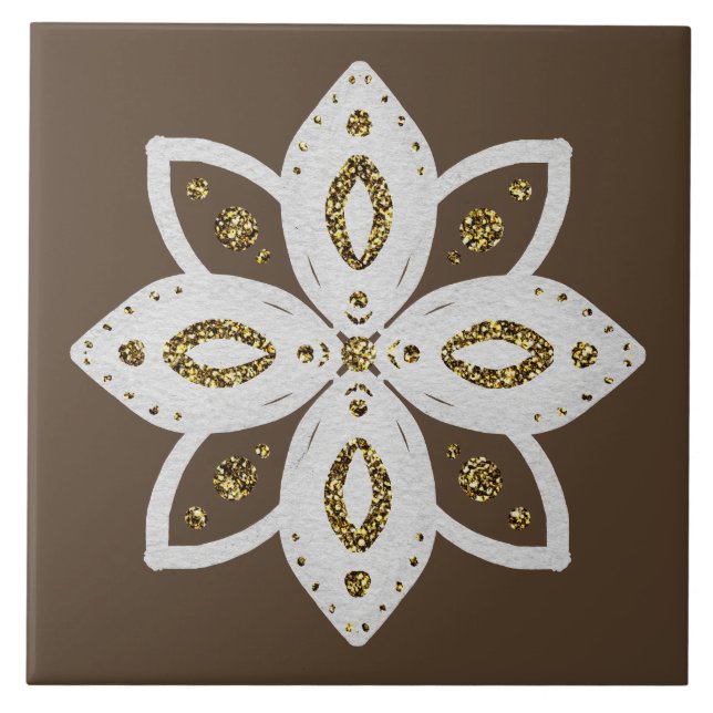 folk flower 1 lite brown and white tile (Front)