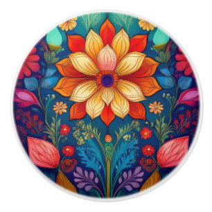 Folk Flower Ceramic Knob