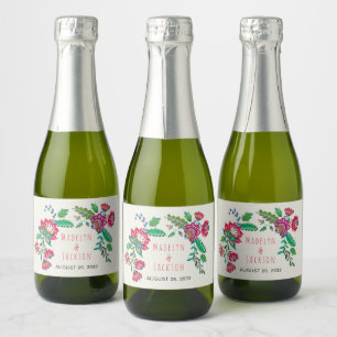 Folk flowers bohemian wedding sparkling wine label