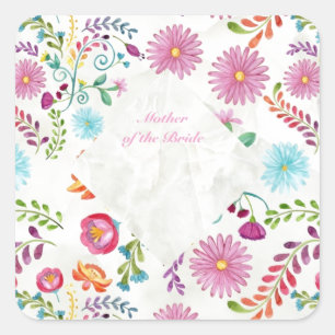 Folk Flowers Mother of Bride Gift- Customizable Square Sticker