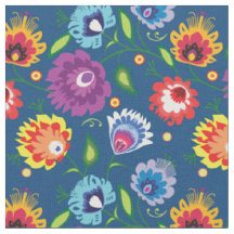 Folk Flowers on classic blue