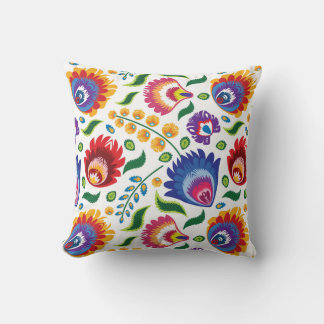 Folk Flowers on white background Throw Pillow