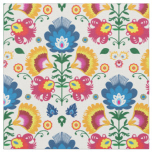 Folk flowers on white fabric