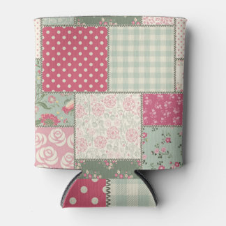 Folk flowers patchwork, pastel quilt. can cooler