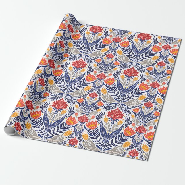 Folk flowers pattern  wrapping paper (Unrolled)