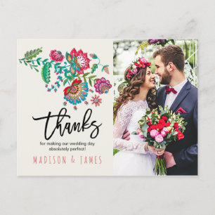 Folk Flowers Thank You Photo Postcard