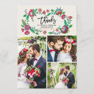Folk Flowers   Thank you   Wedding   3 Photos Card
