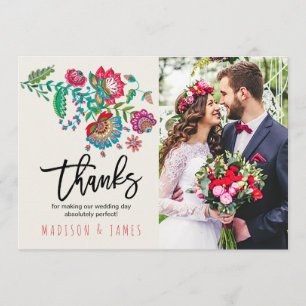 Folk Flowers   Thank you   Wedding   Photo Card