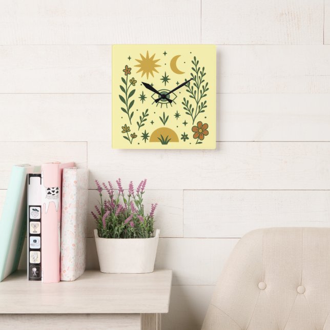 Folk Flowers Third Eye Square Wall Clock (Reading Room)