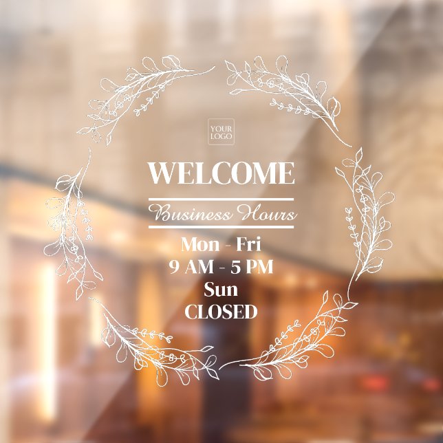 Folk Flowers Wreath Business Shop Opening Hours Window Cling (Sheet 2)
