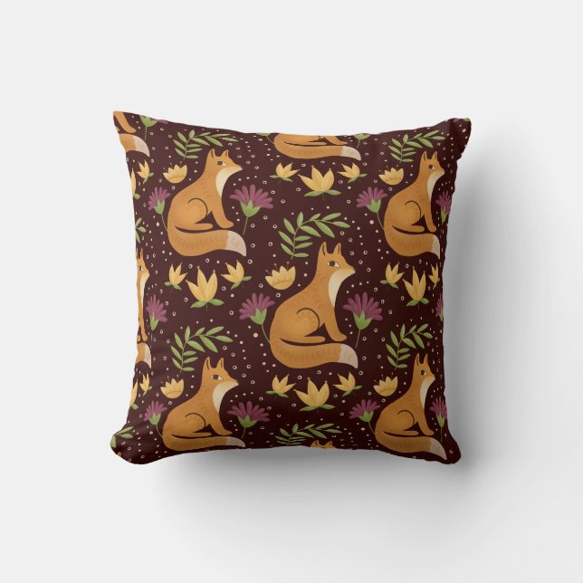 Folk Foxes Spiral Throw Pillow (Front)