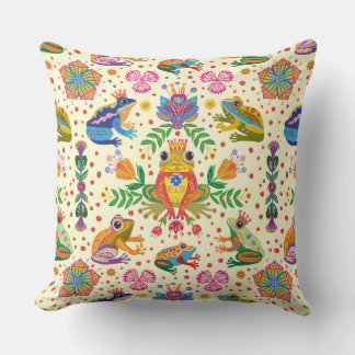 Folk Frogs & Floral Fantasia Cushion