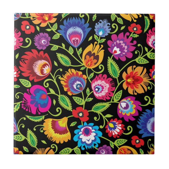 Folk Garden at Midnight Tile (Front)