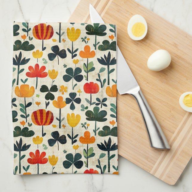 Folk Garden Clover Kitchen Towel (Quarter Fold)