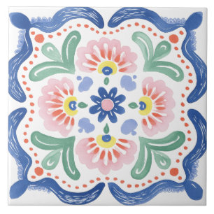Folk Garden Watercolor Tile