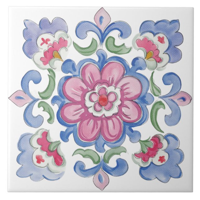 Folk Garden Watercolor Tile (Front)