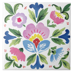 Folk Garden Watercolor Tile