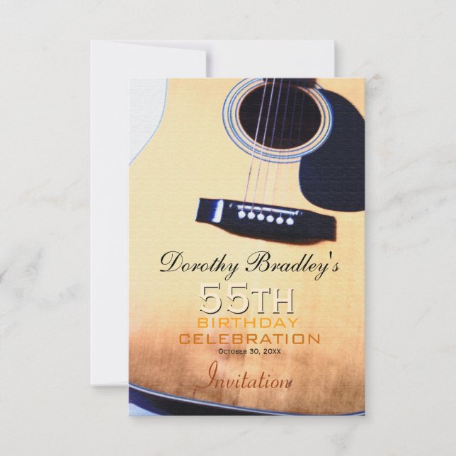 Folk Guitar 55th Birthday Celebration Custom Invitation (Front)