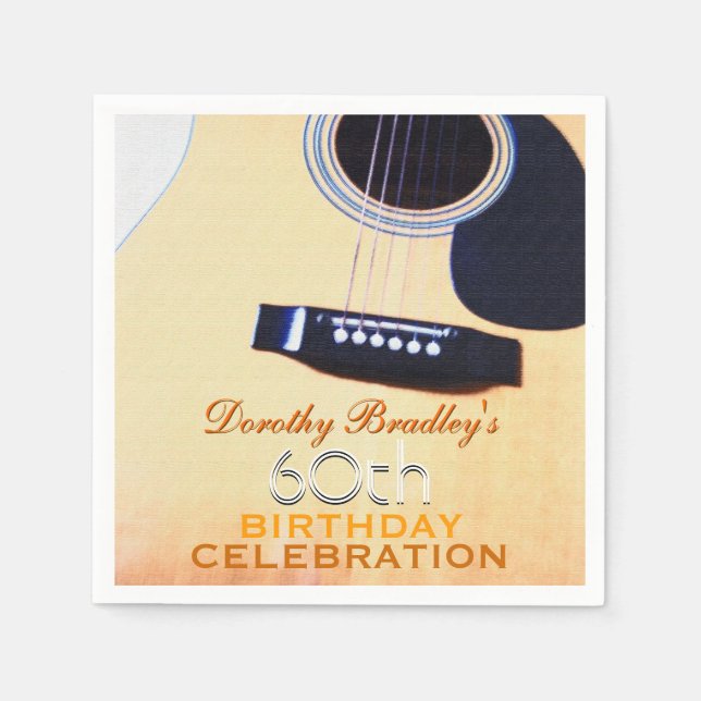 Folk Guitar 60th Birthday Celebration Paper Napkin (Front)