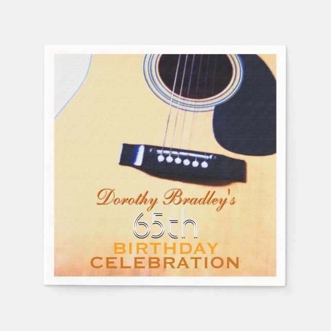 Folk Guitar 65th Birthday Celebration Paper Napkin (Front)
