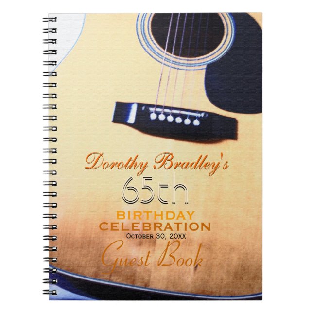 Folk Guitar 65th Birthday Personalized Guest Book (Front)
