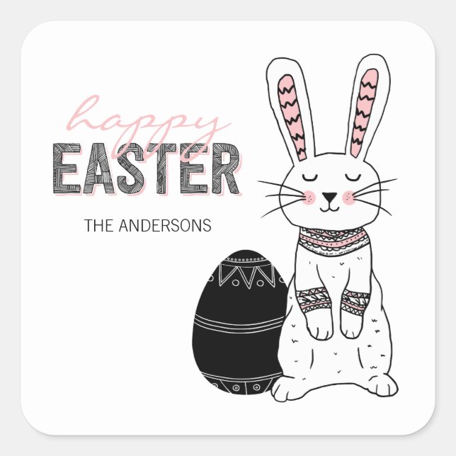 Folk Happy Easter Bunny Rabbit Sticker (Front)