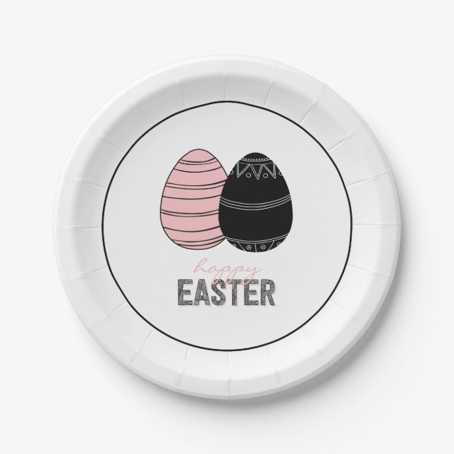 Folk Happy Easter Eggs Paper Plate (Front)