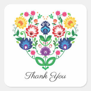 Folk heart with custom text square sticker