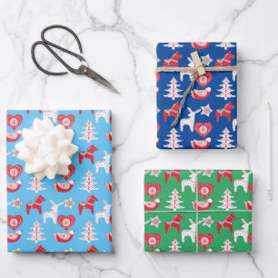 folk horse heart scandi nordic pattern wrapping paper sheet