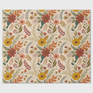 Folk-Inspired Autumn Wildflower Print Wrapping Paper