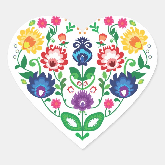 💜❤💓Folk inspired hearts, Heart Sticker (Front)