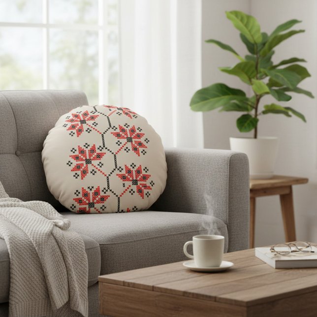 Folk-Inspired Home Decor Round Pillow (Creator Uploaded)