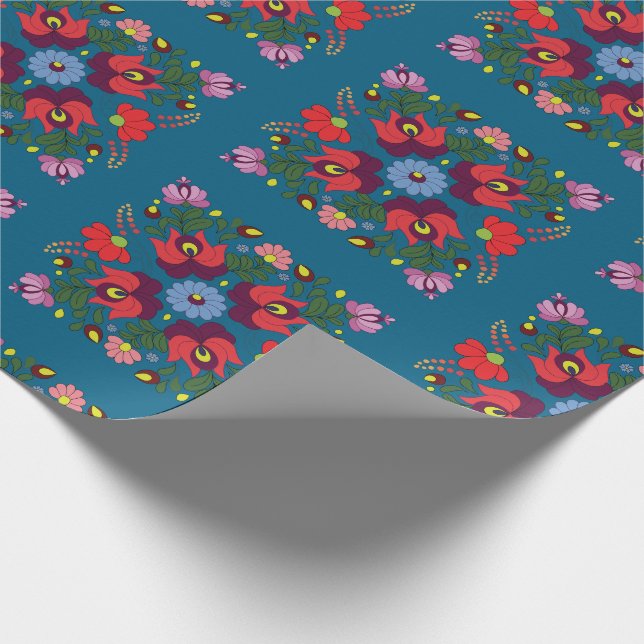 Folk Matyo Abstract Floral Pattern  Wrapping Paper (Corner)