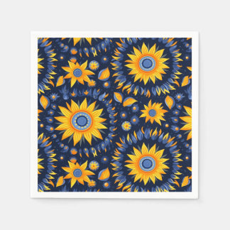 Folk navy yellow sun flowers napkin