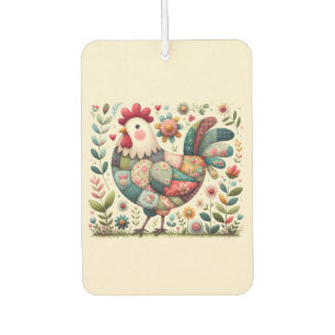 Folk Patchwork Rooster with Floral Accents Air Freshener