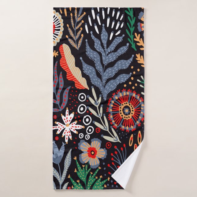 Folk pattern, seamless textile design with bright  bath towel (Bath Towel)