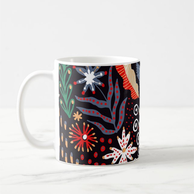 Folk pattern, seamless textile design with bright  coffee mug (Left)