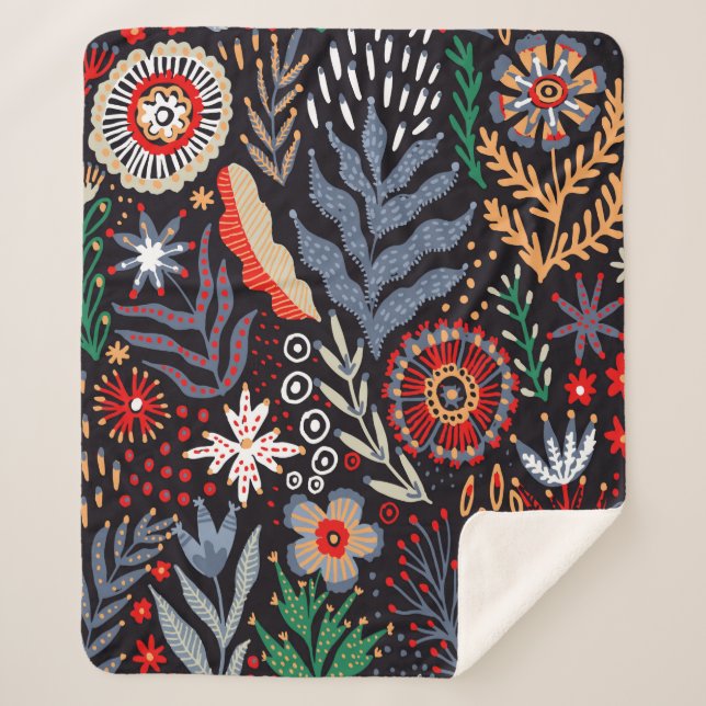 Folk pattern, seamless textile design with bright  sherpa blanket (Front)