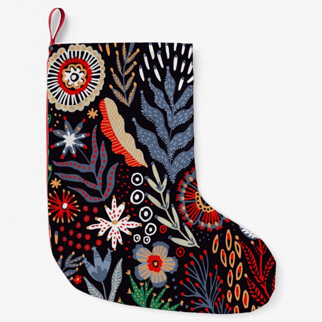 Folk pattern, seamless textile design with bright  small christmas stocking (Front)