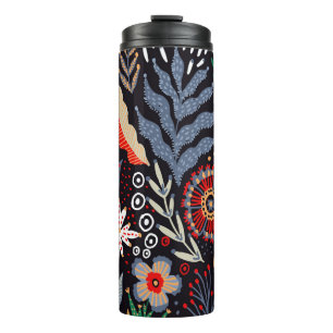 Folk pattern, seamless textile design with bright  thermal tumbler