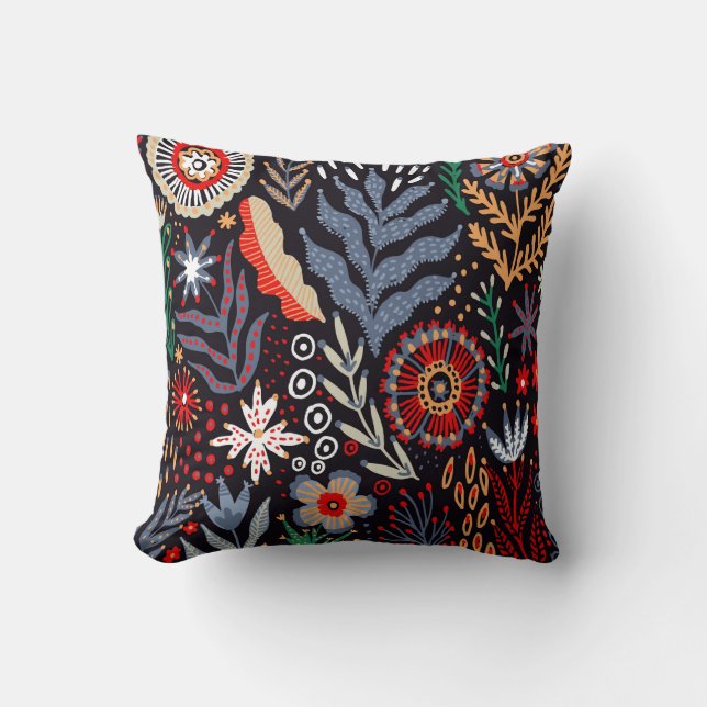 Folk pattern, seamless textile design with bright  throw pillow (Front)