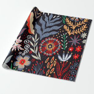 Folk pattern, seamless textile design with bright  wrapping paper