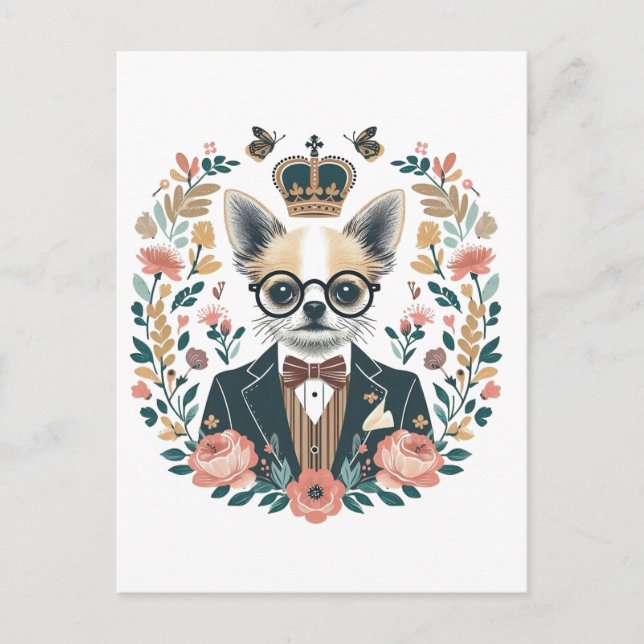 Folk portrait of King Chihuahua Postcard (Front)