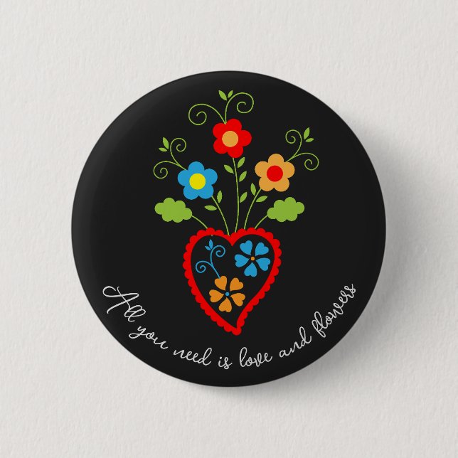 Folk portuguese blooming heart 2 inch round button (Front)