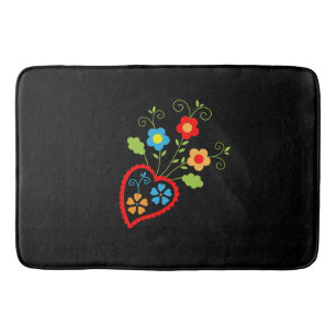 Folk portuguese blooming heart bath mat