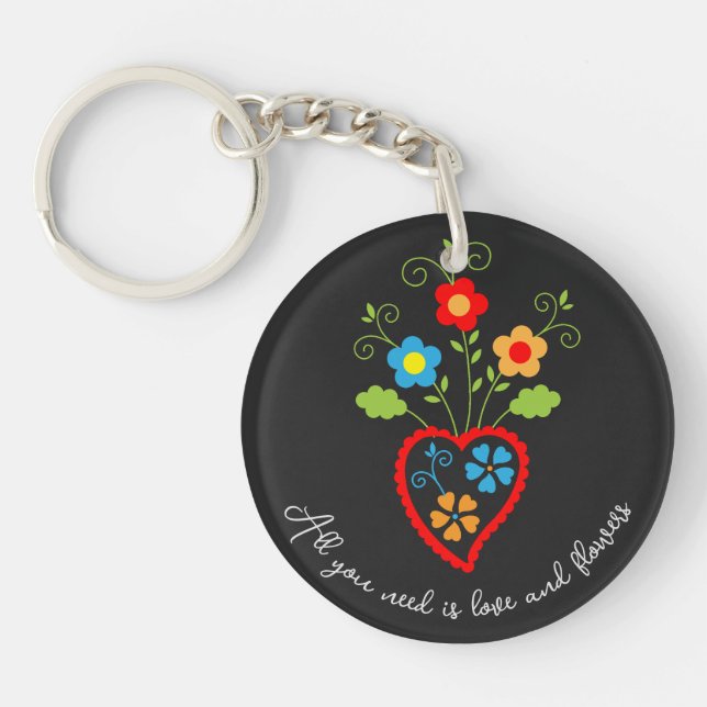 Folk portuguese blooming heart keychain (Front)