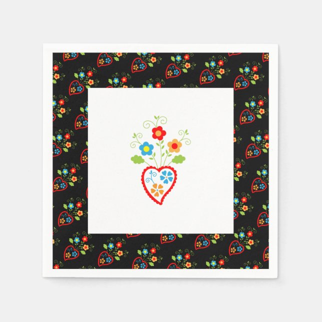 Folk portuguese blooming heart napkin (Front)