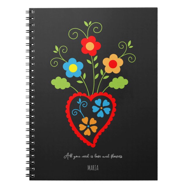 Folk portuguese blooming heart notebook (Front)