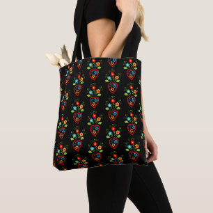 Folk portuguese blooming heart pattern tote bag