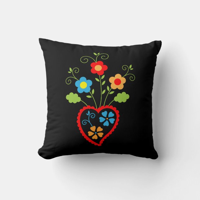 Folk portuguese blooming heart throw pillow (Front)